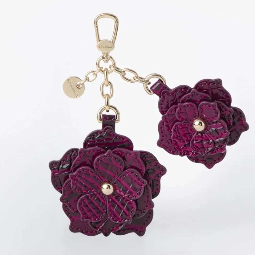 Brahmin Purple Flower Bag Charm Key Fob Keychain Flower Duo